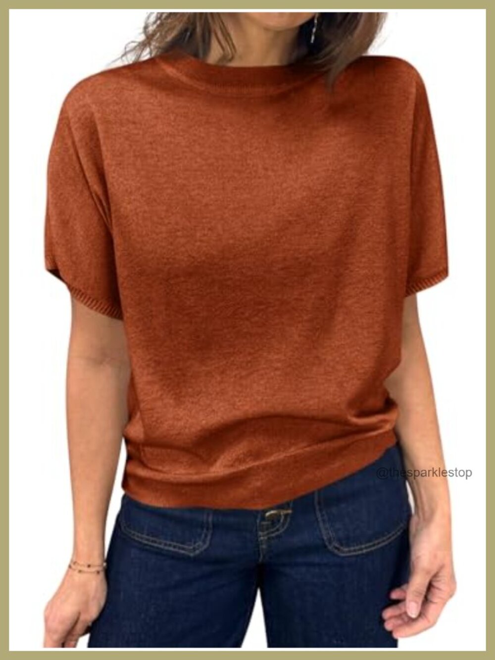 Short Sleeve Crew Neck Knit Pullover Sweater